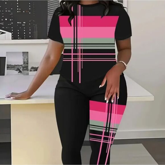 🆕 Plus Size 2-Piece Activewear Pant Set, Black/Pink, Sz 3XL - Picture 1 of 7